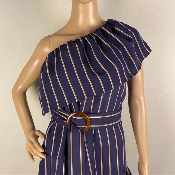 NEW TOPSHOP STRIPED ONE SHOULDER MIDI DRESS - Picture 4 of 9